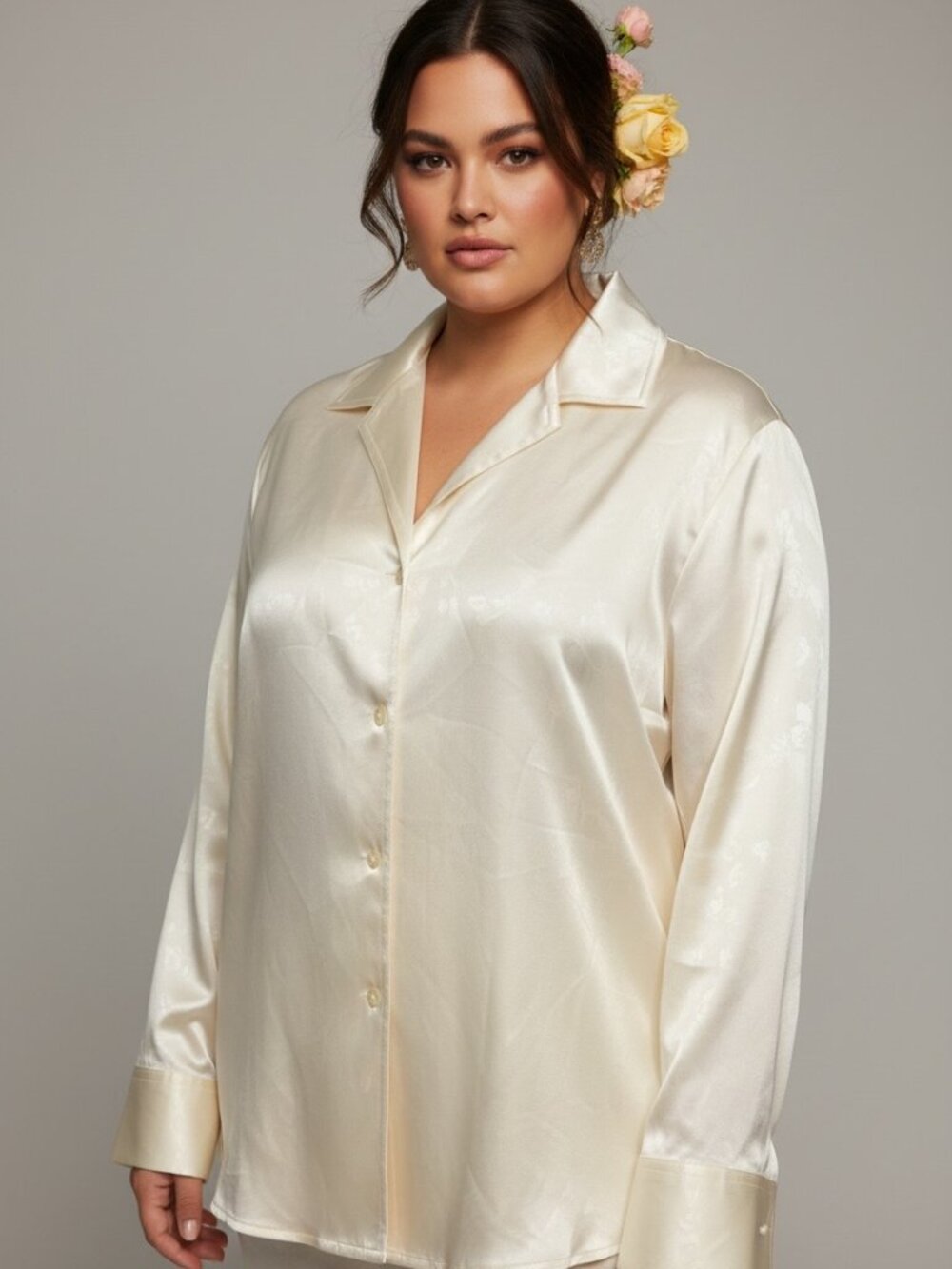 Lauren Ralph Lauren 100% Silk Blouse Plus 18W Ivory Quiet Luxury Office